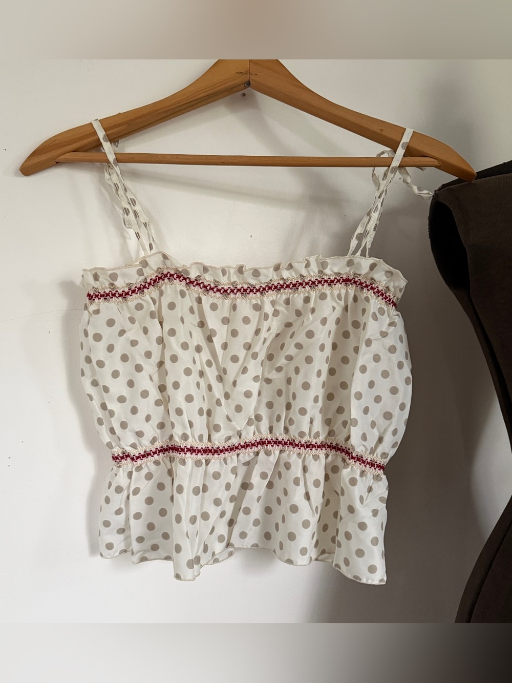 True Vintage 1970s Polka Dot Baby Doll Peplum Top S White Grey Red